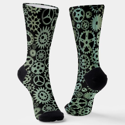 Chaussette Steampunk Verdigris Bronze Gears Chaussettes (Angulaire)