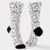 Chaussette Sticks de crosse rose chaud et Motif de coeur (Angulaire)