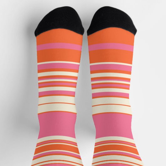 Chaussette Stripes complexes - rose, orange et crème (Haut)