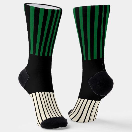 Chaussette Stripes couleur - Vert, Crème et Noir (Angulaire)