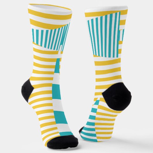 Chaussette Stripes on Stripes - Turquoise et Jaune (Angulaire)