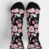Chaussette Stylé rose motif floral imprimé sur noir (Haut)