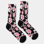 Chaussette Stylé rose motif floral imprimé sur noir (Droite)