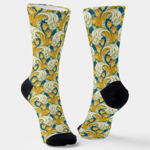 Chaussette Style William Morris Tulipe Florale Sarcelle et Or