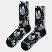 Chaussette  Stylized blue foxes with intricate floral designs (Gauche)