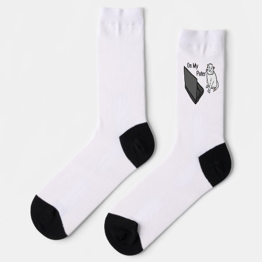 Chaussette Sur Mon Ordinateur Drôle De Mème De Chat Blanc (Gauche)
