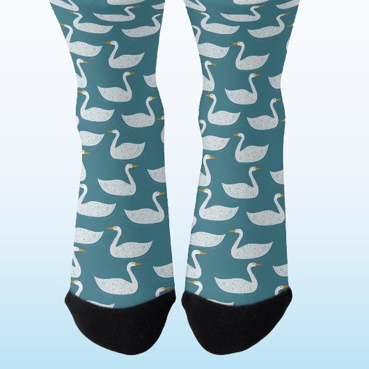 Chaussette Swan Bird Pattern Teal Green