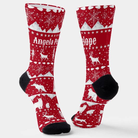 Chaussette Sweater Nordic Winter Animaux Ajouter Votre Nom Ro (Angulaire)