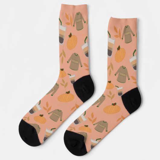Chaussette Sweaters, Citrouille et Motif d'automne de café gl (Gauche)