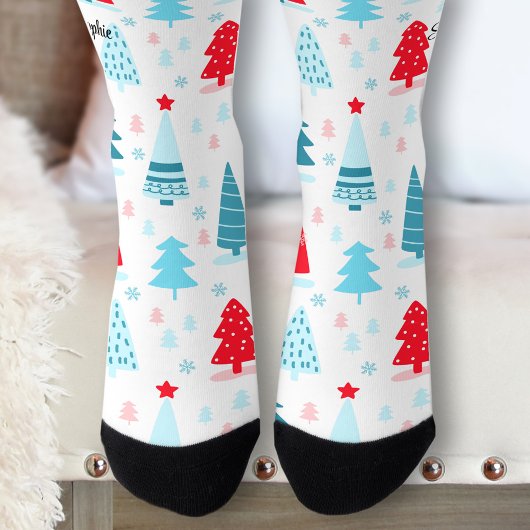 Chaussette Sympa Arbres de Noël Chaussettes de nom personnali