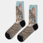 Chaussette Tabby Gris Peinture Chat - Cute Original Art Chat (Gauche)