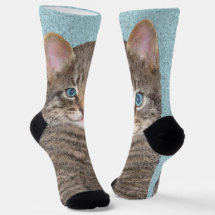 Chaussette Tabby Gris Peinture Chat - Cute Original Art Chat