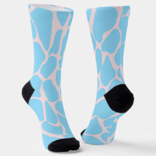 Chaussette Taches de girafe bleu pastel et rose peintes à la