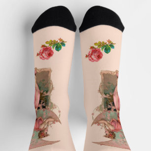 CHAUSSETTE TAROTS / DAME DE LA LUNE, FLEURS ET ROSES ROSES