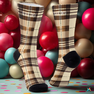 Chaussette Tartan à carreaux personnalisé beige et marron sur