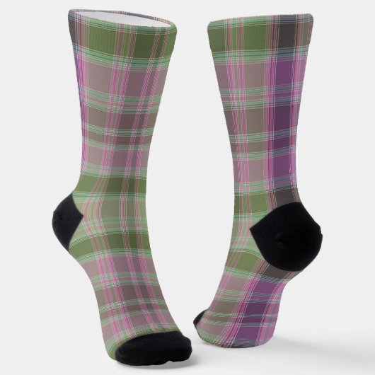 Chaussette Tartan classique vert et lilas. (Angulaire)