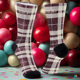 Chaussette Tartan de Bourgogne et crème personnalisé