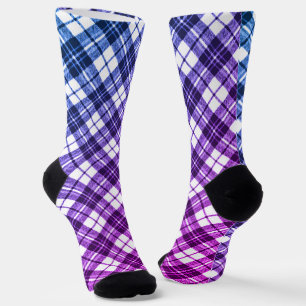 Chaussette Tartan motif vacances Noël bleu pourpre