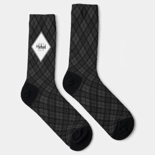 Chaussette Tartan noir blanc de Noël Monogramme personnalisé