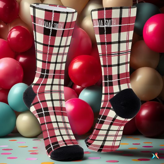 Chaussette Tartan rouge et blanc personnalisé