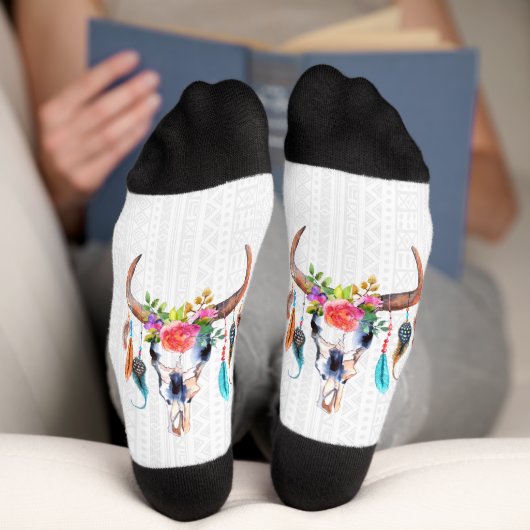 Chaussette Taureau Avec Fleurs Et Plumes (Fond)