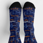 Chaussette Taylor nom personnalisé orange bleu gris (Haut)