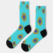 Chaussette Teal Sunflower Pattern Women's Socks (Gauche)
