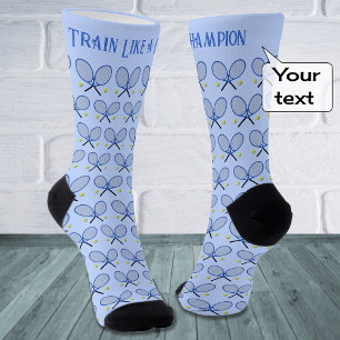 Chaussette Tennis texte personnalisé motif bleu clair