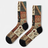 Chaussette Terre cuite Patchwork Quilt Motif Retro Floral (Gauche)