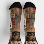 Chaussette Terre cuite Patchwork Quilt Motif Retro Floral (Haut)