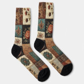 Chaussette Terre cuite Patchwork Quilt Motif Retro Floral (Droite)