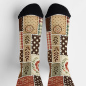 Chaussette Terre cuite Patchwork Quilt Motif Retro Floral (Haut)