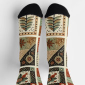 Chaussette Terre cuite Patchwork Quilt Motif Retro Floral (Haut)