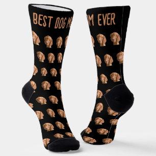 Chaussette Tête de chien Photo motif noir Meilleure maman de 