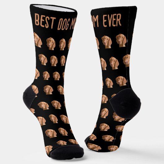 Chaussette Tête de chien Photo motif noir Meilleure maman de (Angulaire)