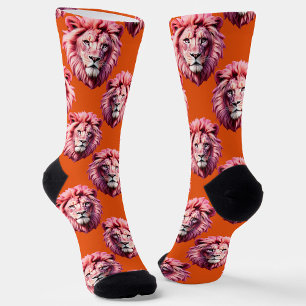 Chaussette Tête de lion rose motif animal design orange