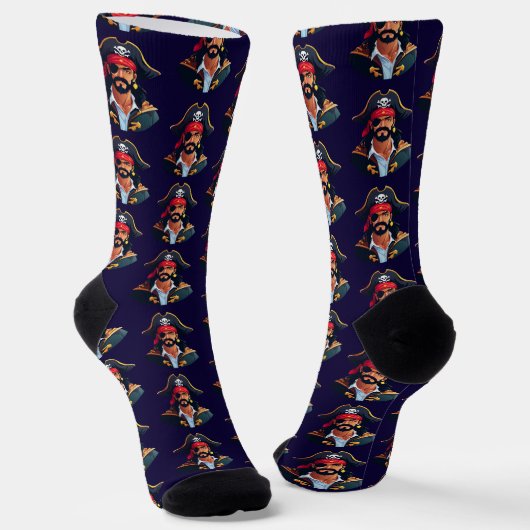 Chaussette Tête de pirate avec chapeau de marin et cache-œil (Angulaire)