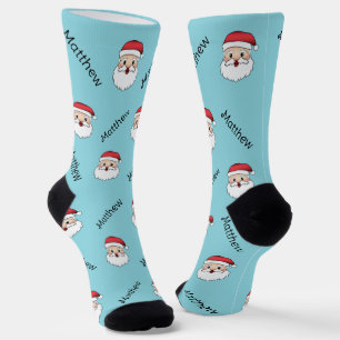 Chaussette Têtes de Père Noël Heureux avec motif de nom perso