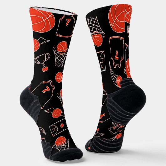Chaussette Thème De Basketball Noir Et Orange (Angulaire)