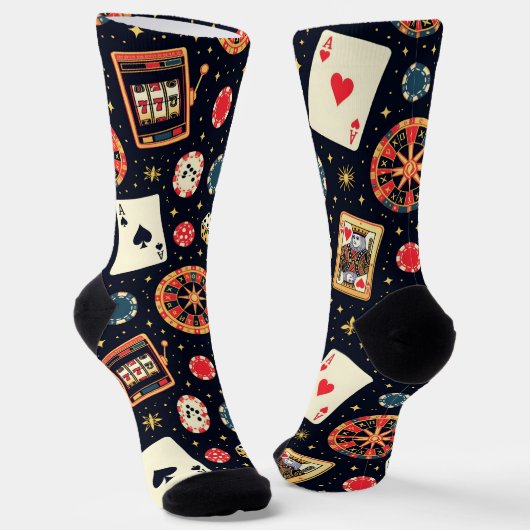 Chaussette Thème de motif de casino sur fond noir (Angulaire)