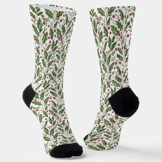 Chaussette Thème de Noël Holly, Mistletoe, Berries Motif (Angulaire)