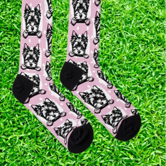 Chaussette Thème des points roses de chiot gallois Terrier