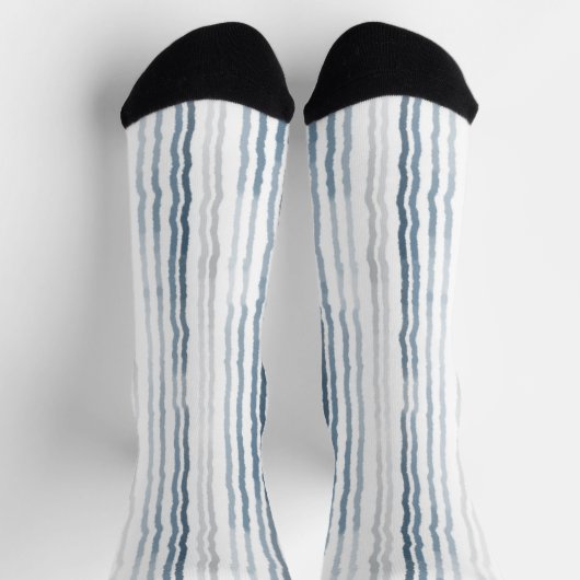 Chaussette Thin Watercolor Stripes, Slate Blue, Gray on White (Haut)