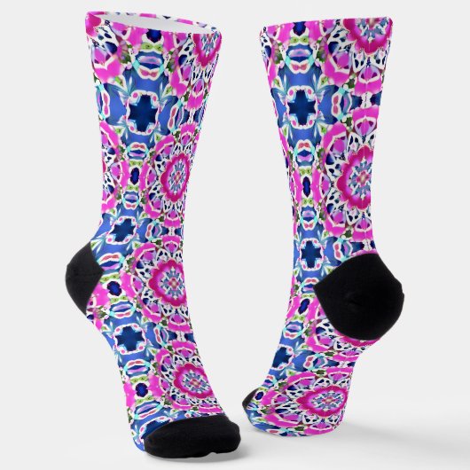 Chaussette Tie Dye Mandala Motif Denim bleu et rose (Angulaire)