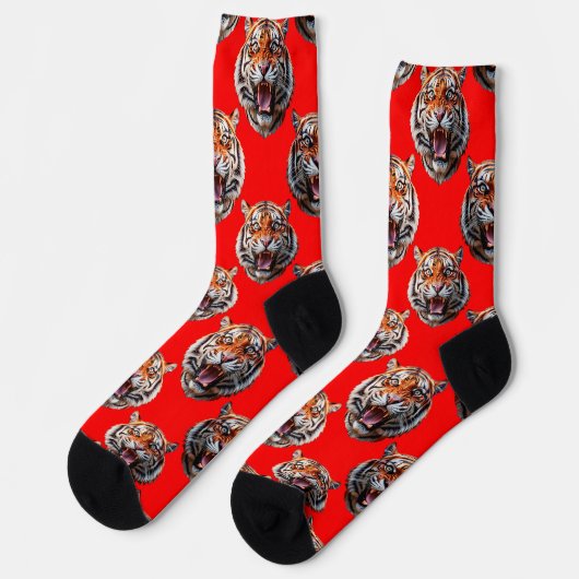 Chaussette Tiger Head Pattern Design Red (Gauche)