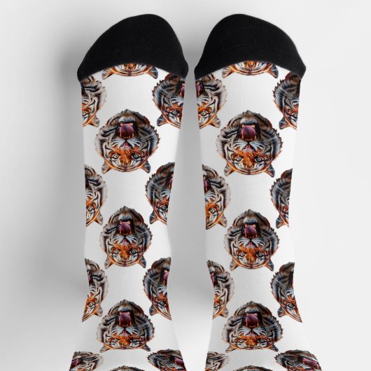 Chaussette Tiger Head Pattern Design - White   (Haut)