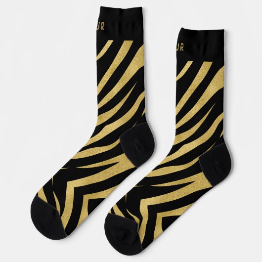 Chaussette Tiger imprimé en or et noir avec Monogramme (Gauche)