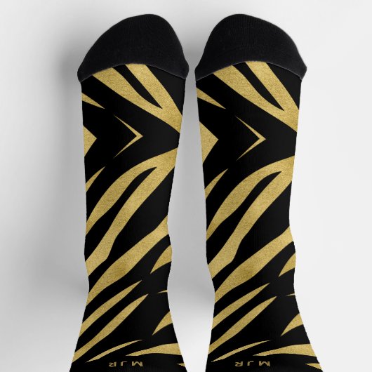 Chaussette Tiger imprimé en or et noir avec Monogramme (Haut)