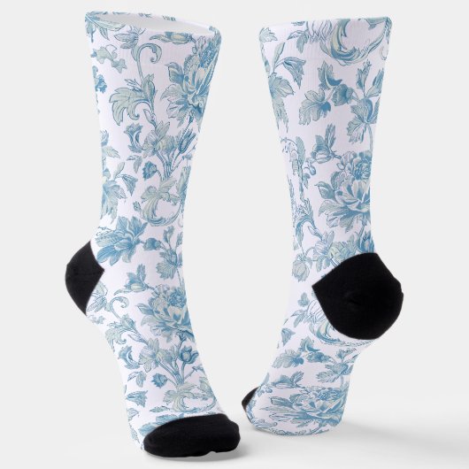 Chaussette Toile-de-jouy Chinoiseries Blue Floral Pattern (Angulaire)