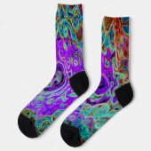 Chaussette Tourbillon Liquide Abstrait Rétro Coloré Violet (Gauche)